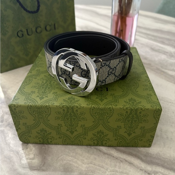 Gucci Other - Gucci GG Supreme Belt Black and Gray Belt with Silver GG Buckle
